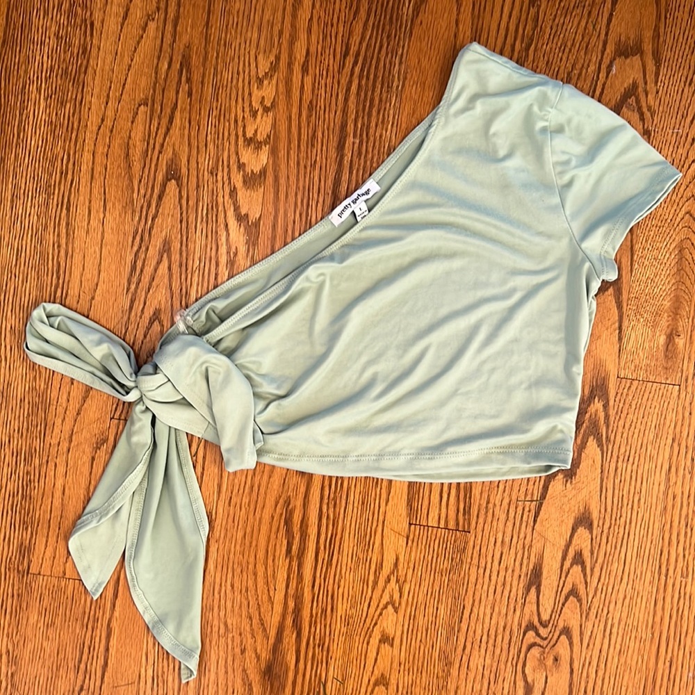 Mint green one shoulder short sleeve crop top